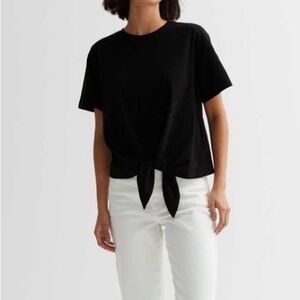 New Look Organic Cotton Yarn Size 12 Black Tie Front Tee-Shirt Like New